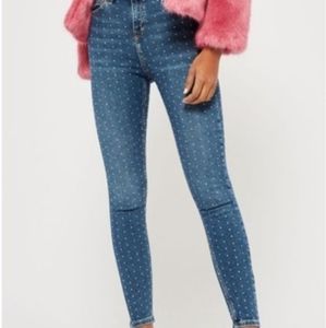 Topshop High Waisted Blue Diamante Skinny Jeans